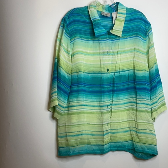 Napa Valley Green Blue Striped Top 1X PLUS SIZE - Picture 1 of 8